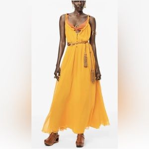 Zara NWT RARE SS21 Studio collection Viscose Dress, S, Bright Orange/Ochre.